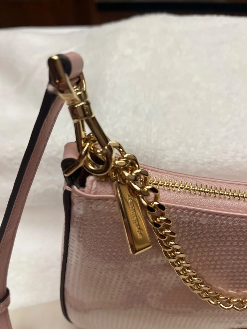 NWT Kate Spade Madison Sequin/Leather Convertible Crossbody.  Rose Smoke/Pink.